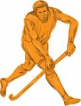 Field Hockey Player Running With Stick Drawing Stock Photo