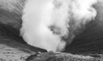 Close-up Volcano Crater Erupting Black And White Stock Photo