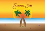 Summer Sale Promotion Season With Coconut Tree, Sunset And Sea B Stock Photo