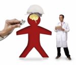 Doctor Checking Human Icon Wearing Safety Helmet Protect Smart B Stock Photo