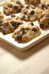 Chocolate Chip Cookies On Wood Table Stock Photo