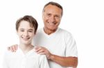 Happy Father And Son Over White Background Stock Photo