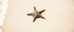 Starfish On The Beach Sand. Close Up Stock Photo