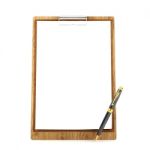 Wooden Clipboard With Blank Papers And Ballpoint Pen With Copy Space For Mock Up Isolated On White Background Stock Photo