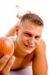 Healthy Male Holding Apple Stock Photo