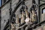 Statues On The Entrance Tower To Charles Bridge In Prague Stock Photo