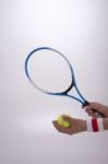 Woman Hands With Tennis Racket Stock Photo