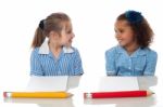 School Girls In Examination Hall Stock Photo