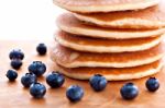 Stack Of Pancakes With Fresh Blueberries Stock Photo