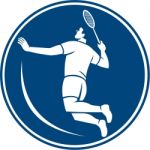 Badminton Player Jump Smash Circle Icon Stock Photo