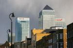 London - February 12 : Canary Wharf And Other Buildings In Dockl Stock Photo