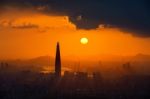 Sunset And Beautiful Sky At Lotte World Mall In Seoul,south Korea.the Best View Of South Korea At Namhansanseong Fortress.( Dark Tone) Stock Photo