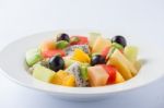 Fruits Salad In Ceramic Dish Stock Photo