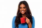 You Woman Enjoying Her Morning Coffee Stock Photo