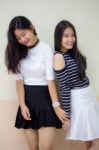 Two Asia Thai Teen Best Friends Girls Smile And Funny Stock Photo