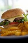 Burger And Fries Close Up Stock Photo