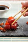 Red Tuna Sashimi With Salmon Roe Stock Photo