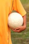 Hand Holding Soccer Ball Stock Photo