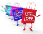 Twenty Percent Off On Colored Bags Show Bargains Stock Photo