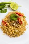 Fried Noodles With Pork Stock Photo