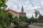 People Canoeing Down The Vlatava River To Krumlov Stock Photo