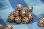 Pile Of Sweet Round Chocolate Candies Stock Photo