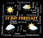 Fourteen Day Forecast Represents Two Weeks Forecasting Stock Photo