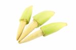 Three Baby Corns On White Background Stock Photo