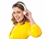 Lady Listening Music With Headphone Stock Photo