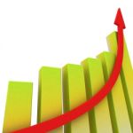 Yellow Bar Chart Shows Increased Profit Stock Photo