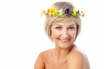 Beautiful Woman Wearing Flower Wreath Stock Photo