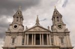 The West Front Upper Part Of St Paul's Cathedral On The Cloudy Sky Day Stock Photo