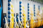 Fiber Optic With Servers In A Technology Data Center Stock Photo