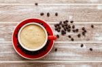 Coffee Cup On Wooden Table Stock Photo