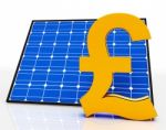 Solar Panel And Pound Sign Shows Saving Power Stock Photo