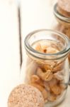 Cashew Nuts On A Glass Jar Stock Photo