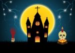 Halloween Castle Hand Skull Moon Thunderbolt  Stock Photo