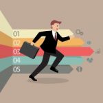 Businessman Running With Arrows Infographic Stock Photo