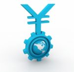 3d Gear And Earth With Yen Stock Photo