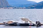 Destroyed  By Thunderstorm Piers With Boats In Verbania, Italy Stock Photo