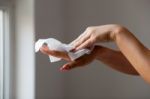 Clean Hands With Wet Wipes Stock Photo