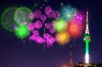 Seoul Tower And Firework Festival In Korea Stock Photo