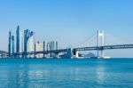 Gwangan Bridge And Haeundae In Busan,korea Stock Photo