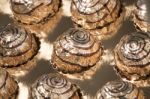 Box Of Sweet Round Chocolate Candies Stock Photo