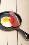 Egg Sunny Side Up With Italian Speck Ham Stock Photo