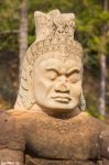 Statue Of Ancient Khmer Warrior Head At Angkor Wat Stock Photo