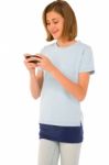 Teenage Girl Reading Sms Stock Photo