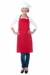 Full Length Of Woman Chef Over White Stock Photo