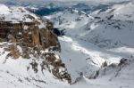 View From Sass Pordoi In The Upper Part Of Val Di Fassa Stock Photo