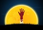 Halloween Blood Zombie Hand Moon  Stock Photo